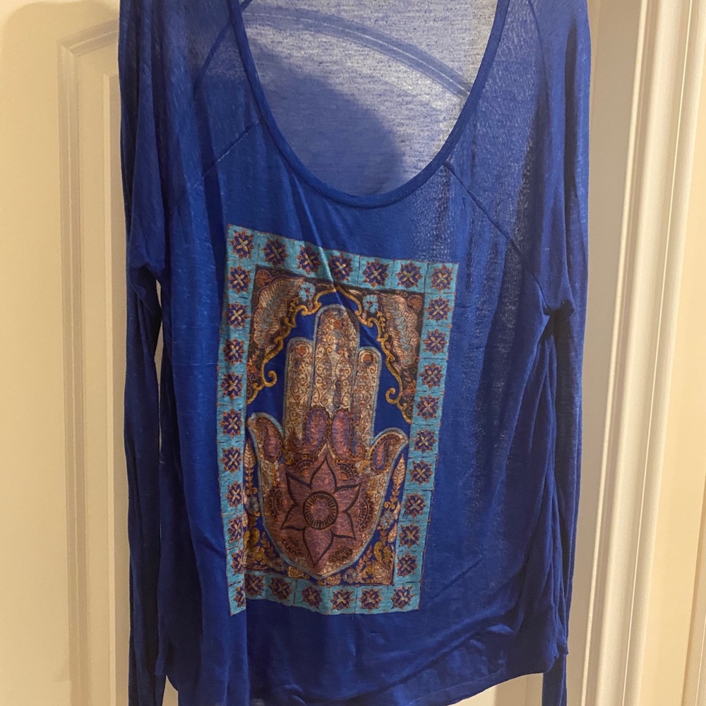 Lucky Brand L/S Hamsa Print Burnout Top Size Xl